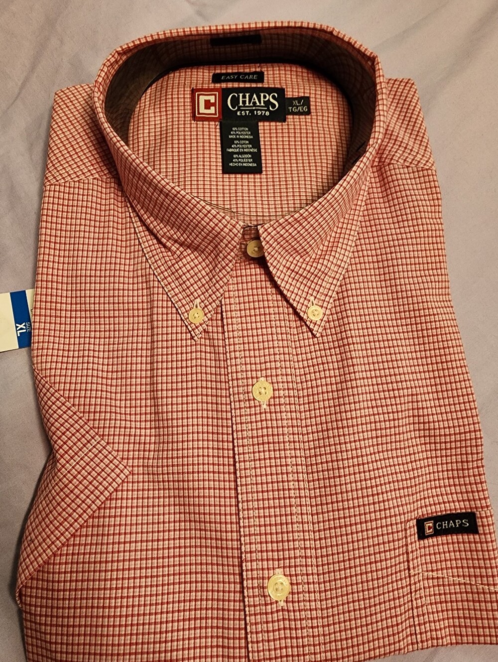 Chaps NEW W/Tags Men's Red and White Mini Check Button-Down Shirt